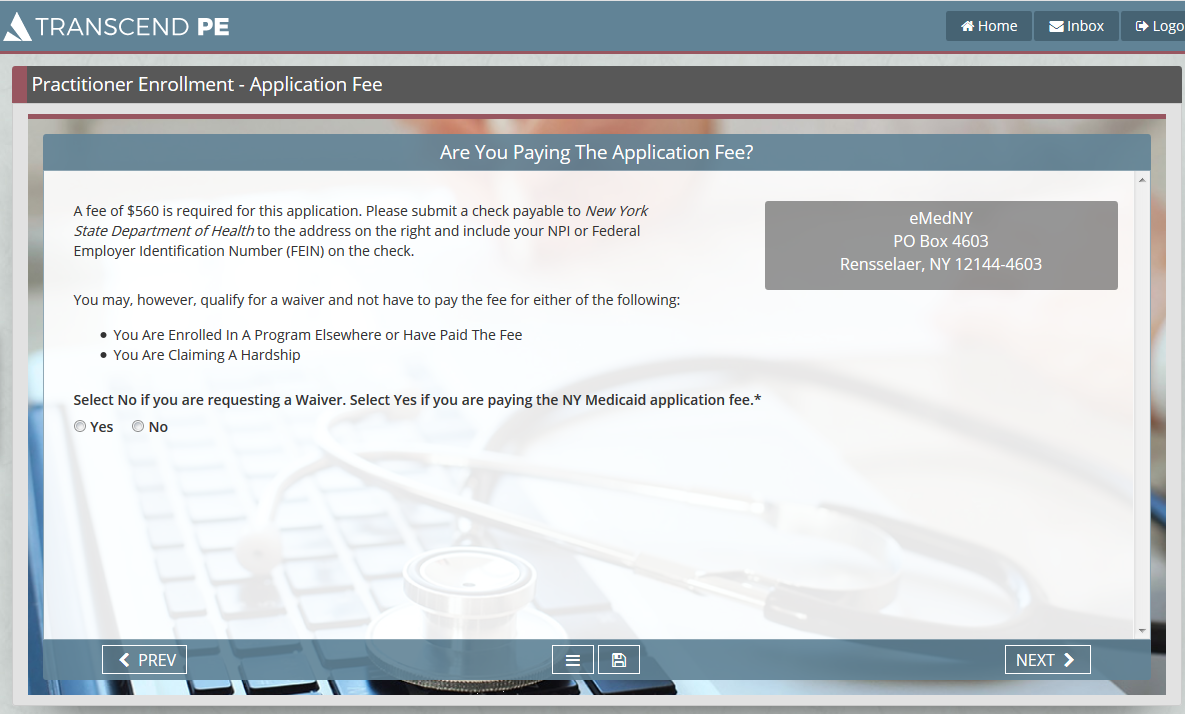 On-screen Text --- Conditional Application Fee Options